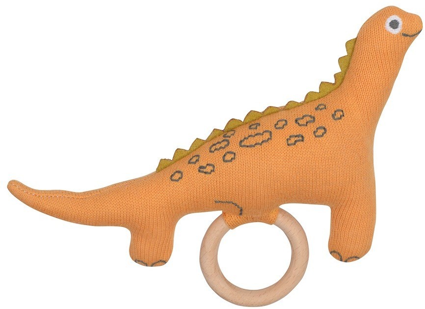 Погремушка из хлопка с деревянным держателем Динозавр toto из коллекции tiny world 14х11 см