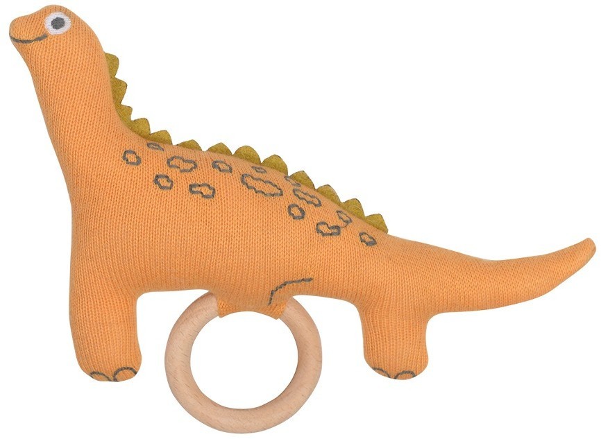 Погремушка из хлопка с деревянным держателем Динозавр toto из коллекции tiny world 14х11 см