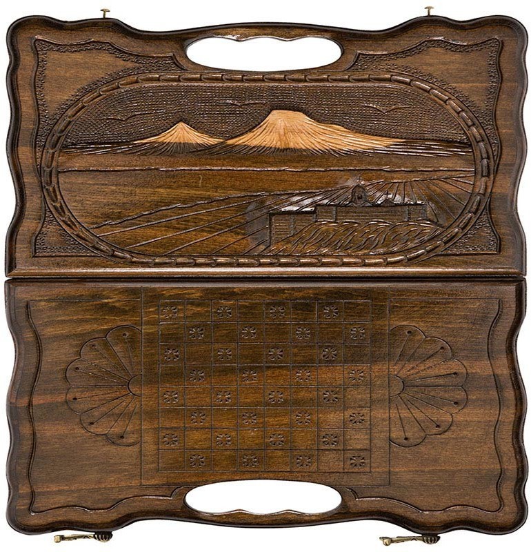 Нарды резные "Арарат" с ручкой 40, Haleyan