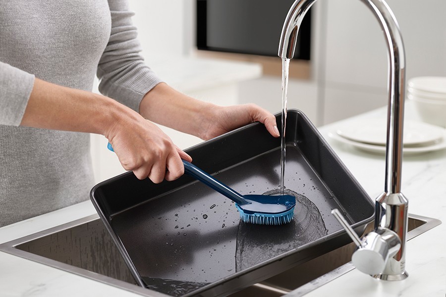 Щетка для мытья посуды cleantech с запасной насадкой, синяя
