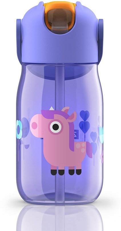 Бутылочка детская с силиконовой соломкой 415 мл фиолетовая