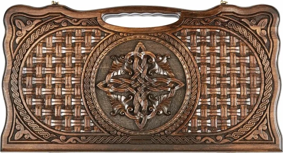 Нарды резные "Армянский узор 11" с ручкой 60, Haleyan