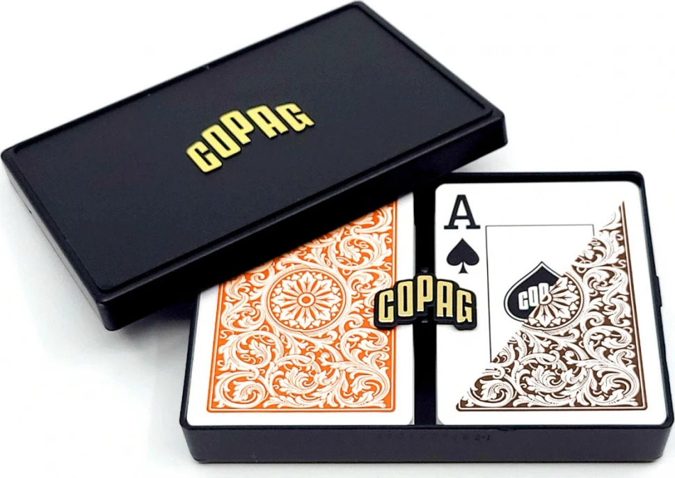Карты "1546 Plastic Poker Size Jumbo Index orange/brown Double-Deck Set"