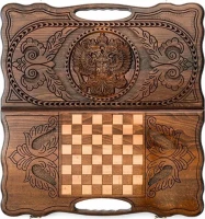 Нарды резные &quot;Герб РФ 2&quot; с ручкой 60, Haleyan