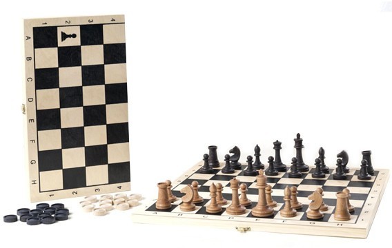 Игра 2в1 малая с классическими буковыми шахматами (шахматы, шашки) "Классика" (400*200*60)