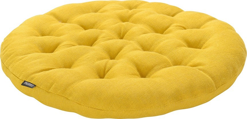Подушка на стул круглая из стираного льна горчичного цвета из коллекции essential, 40х40x4 см