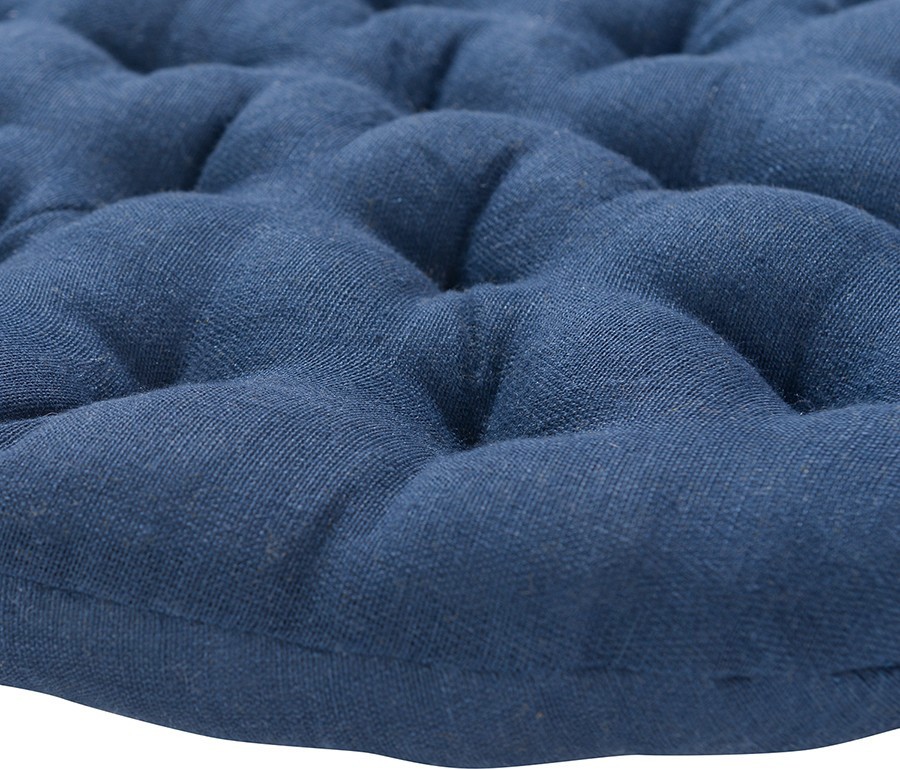 Подушка на стул круглая из стираного льна синего цвета из коллекции essential, 40х40x4 см