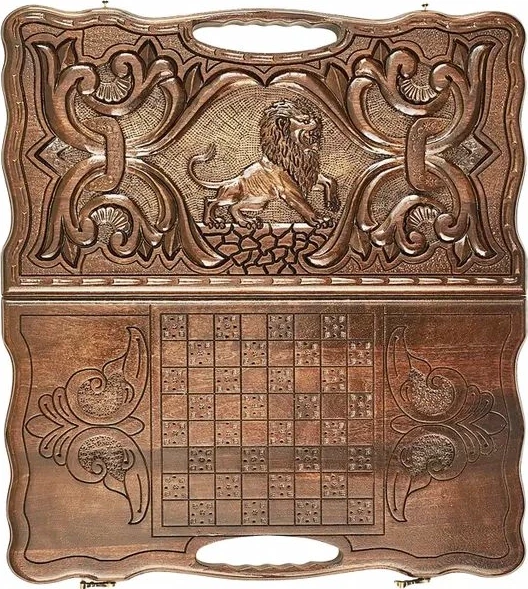 Нарды резные "Лев" с ручкой 50, Haleyan