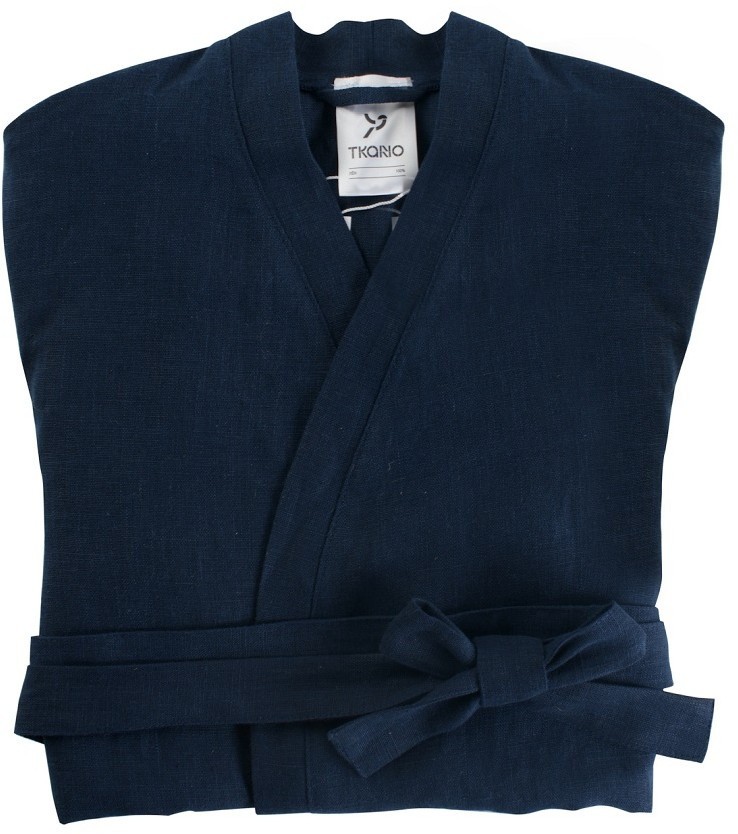 Халат из умягченного льна темно-синего цвета essential, размер s
