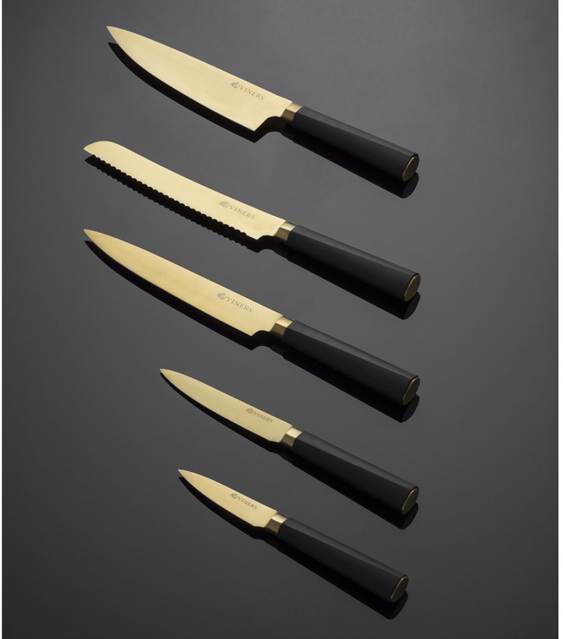 Набор из 5 ножей и подставки titan gold