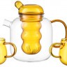 Чайник стеклянный с двумя чашками, 1,2 л, желтый